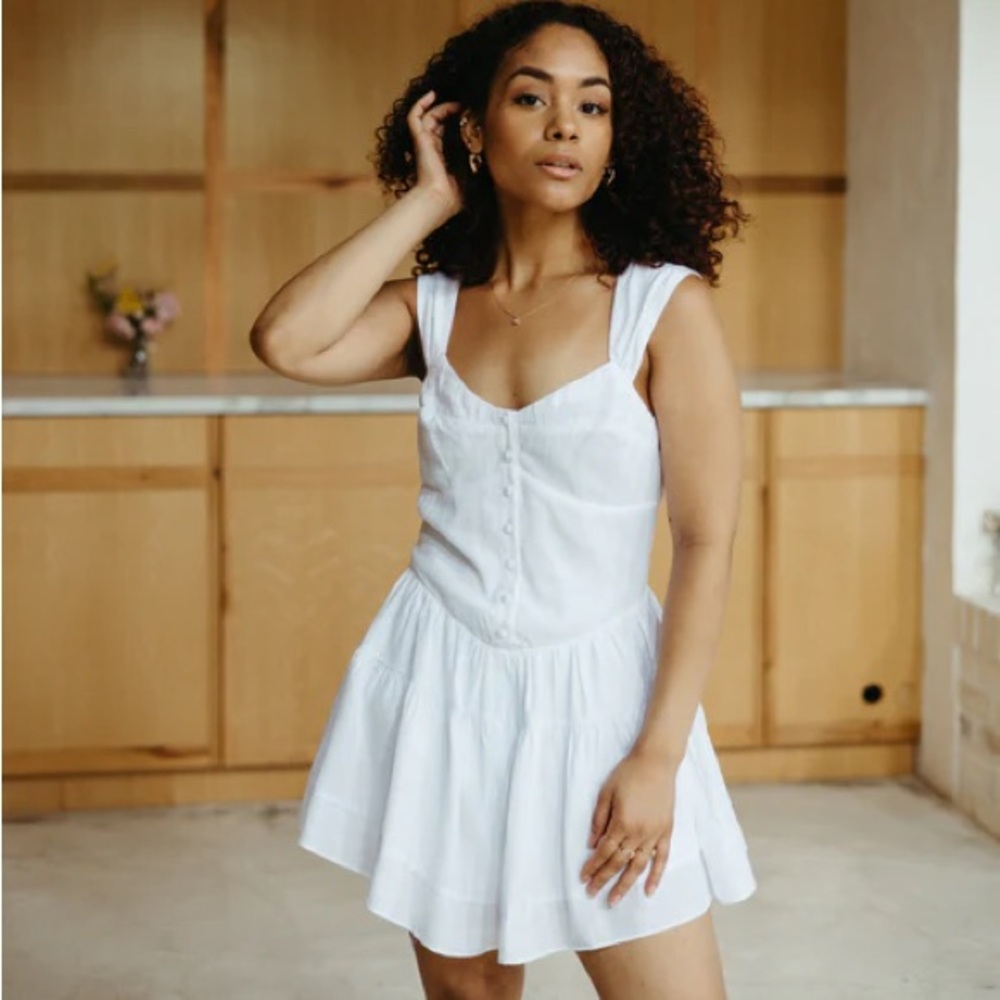 Free People Delilah Nilla Cream Shorts Skirt Romper Corset Smocked NWT New XL